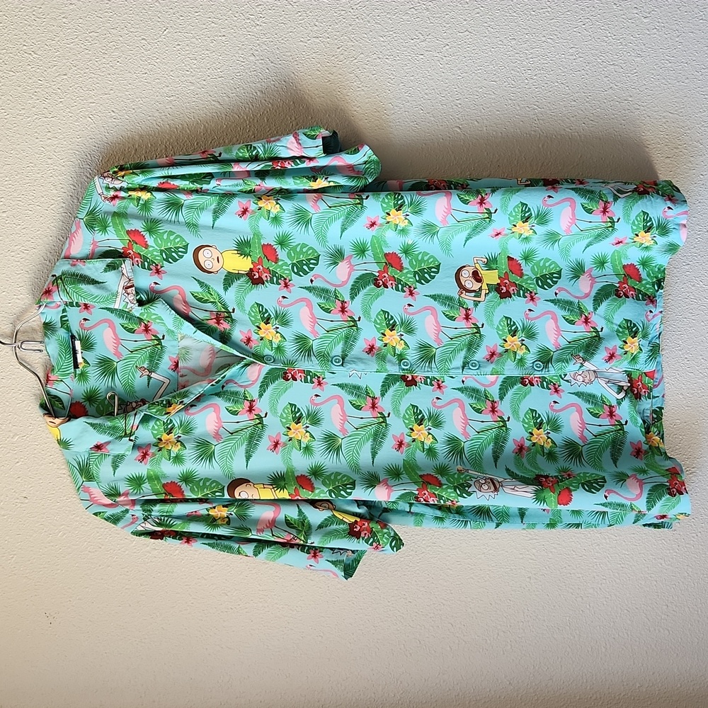 Rick & Morty Floral Hawaiian Shirt. Size M